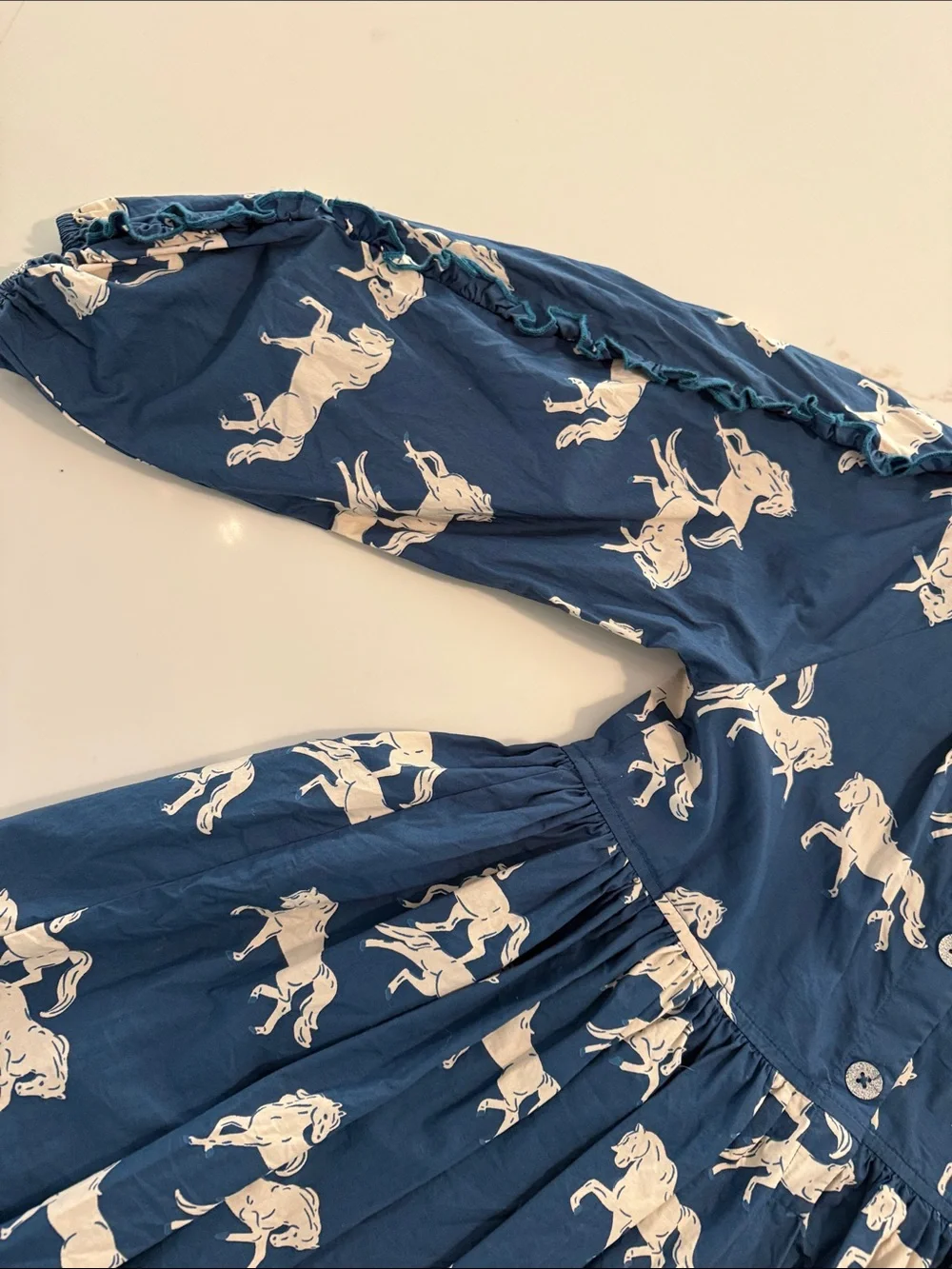 Pink Chicken Navy Dress with White Horse Print